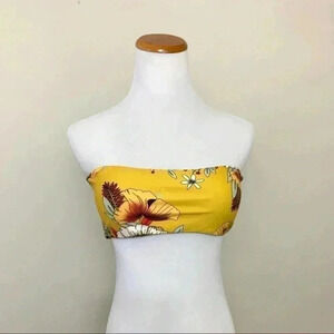 Zaful yellow floral bandeau bikini top